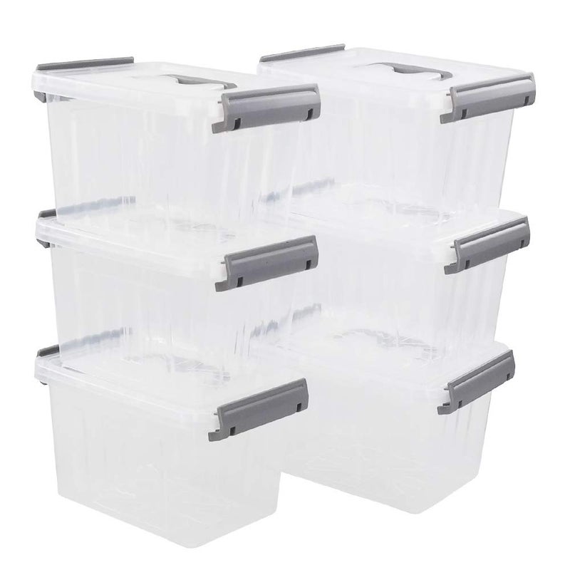 Vababa 6-Pack 3 L Clear Plastic Latch Storage Boxes with Gray Lids - Image 1